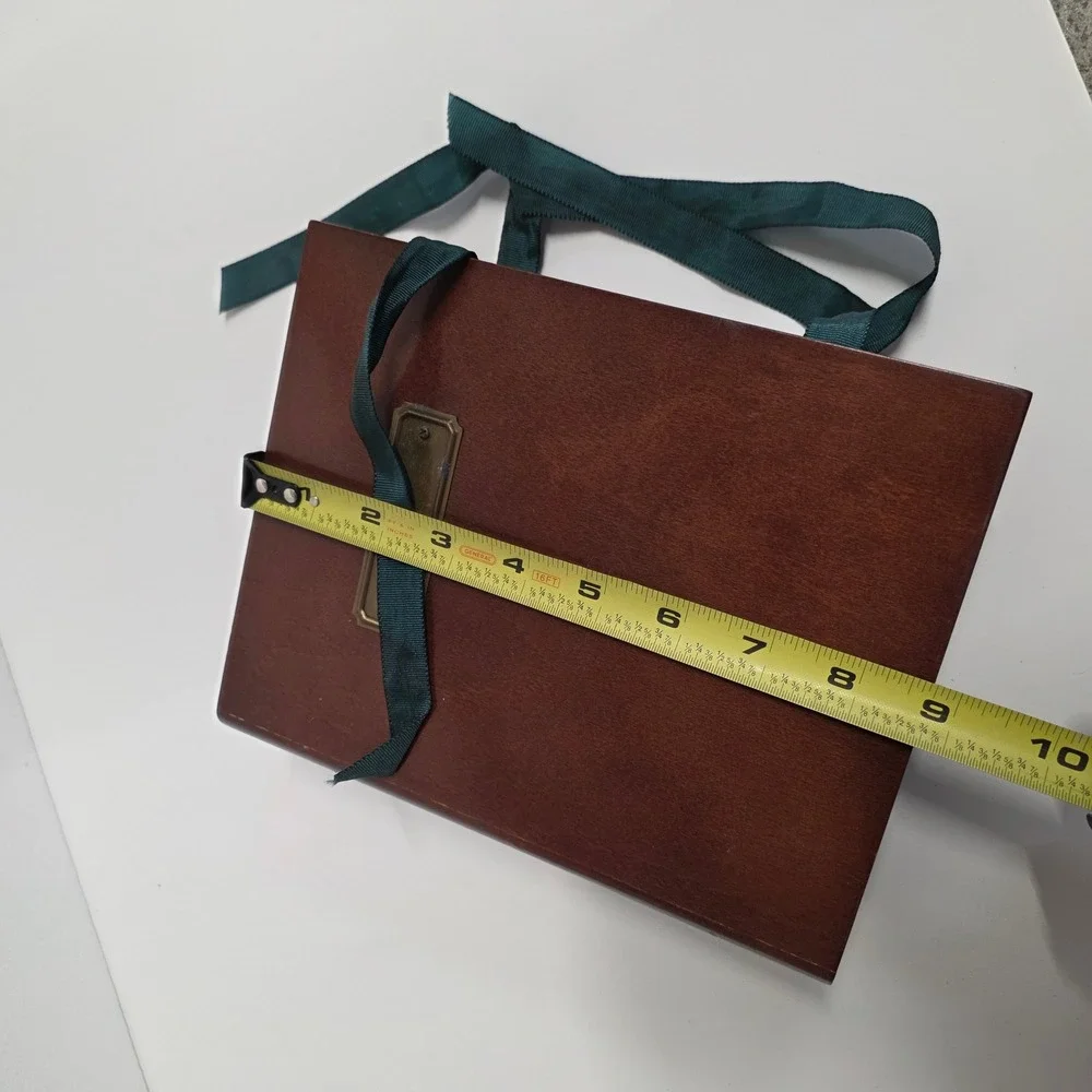 Vintage 1994 Bombay Company Wood Stationery Box Ribbon Tie Mahogany Finish